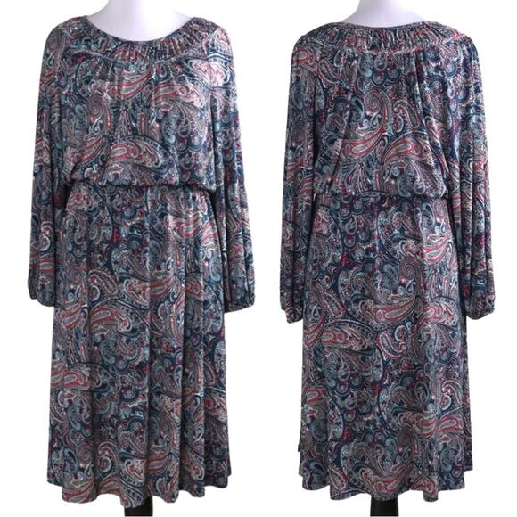 NWOT Talbots Bright Paisley Smocked Fit & Flare Dress Size Large Petite LP $169 - Picture 4 of 7